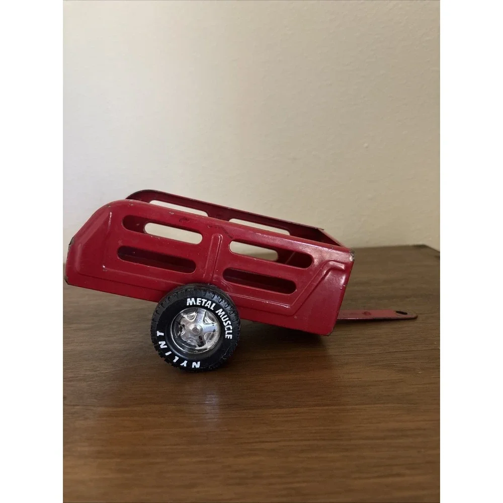 Vintage Nylint Red Pressed Steel Farm Hay Metal Muscle 2-Wheel Trailer Toy
